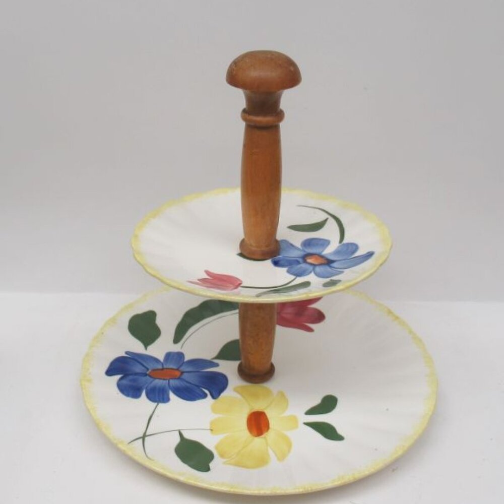 Southern Potteries Blue Ridge SUN BOUQUET Two-Tier Tid Bit Tray, Original Handle